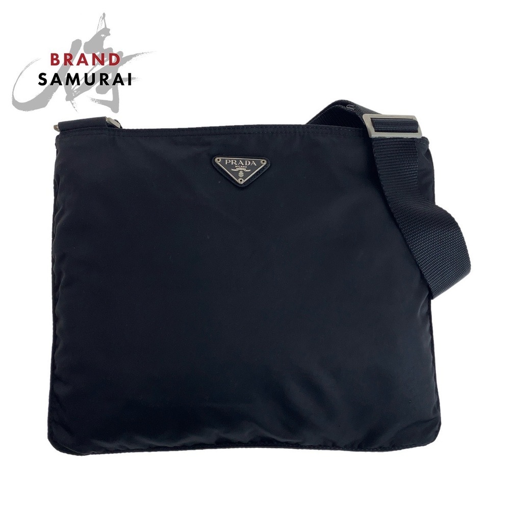 PRADA Tessuto Triangle Plate Black Shoulder Bag Clutch